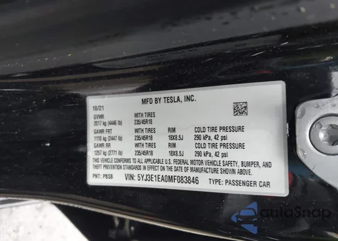 2021 Tesla Model 3 Standard Range Plus Rear-Wheel Drive from USA, damaged, VIN 5YJ3E1EA0MF083846